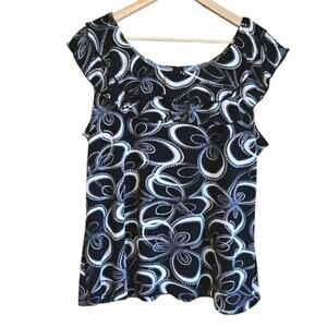 Susan Lawrance Sleeveless Top Tank Blouse Ruffle Neck Scoop Neck Women's Size 1X